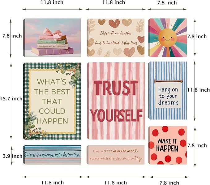 Motivational Wall Decor Posters Inspirational Wall Art for Living Room Bathroom Bedroom Decor For Teen Girls - Wall Decor Office Gifts For Women With Framed Canvas Set of 9 Artwork Ready to Hang