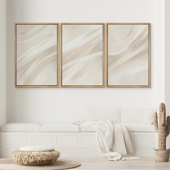 SIGNWIN Framed Canvas Print Wall Art Set Abstract Beige Flow Neutral Brushstroke Illustrations Modern Art Decorative Boho Relax/Zen Nordic for Living Room, Bedroom, Office - 24"x36"x3 Natural