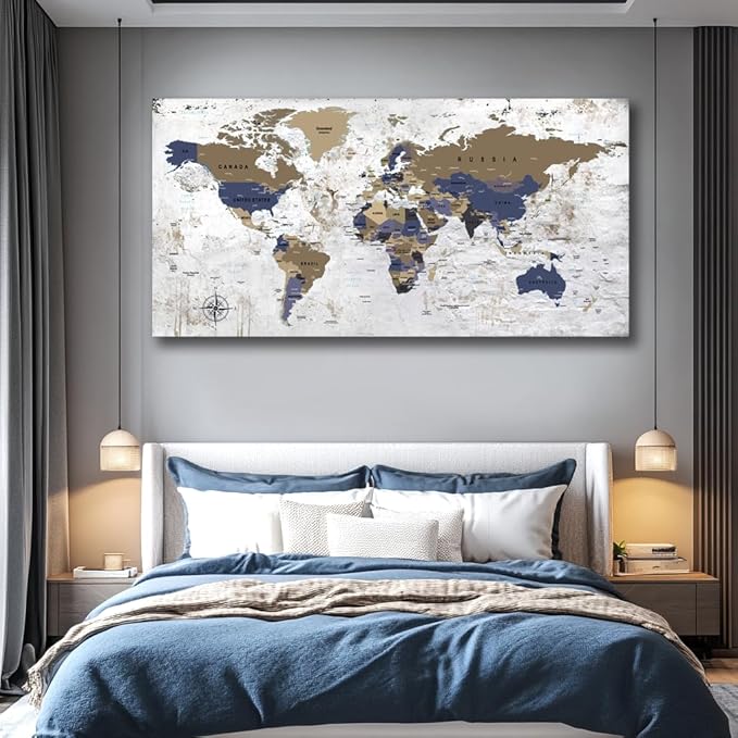 ZEYDRT Wall Art 40" x79 map of the World Painting Canvas Wall Art for Office Living Room world map Art Canvas Art Wall Decorations Prints for Background for Home Office Decoration