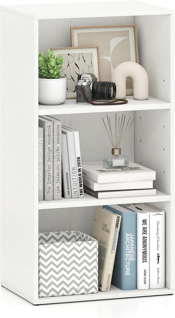 Giantex 3 Tier Bookshelf, White Bookcase 3 Shelf, Open Cube Storage Orginazer Cabinet, Multi-Functional Home Office Bedroom Furniture Display Book Shelf