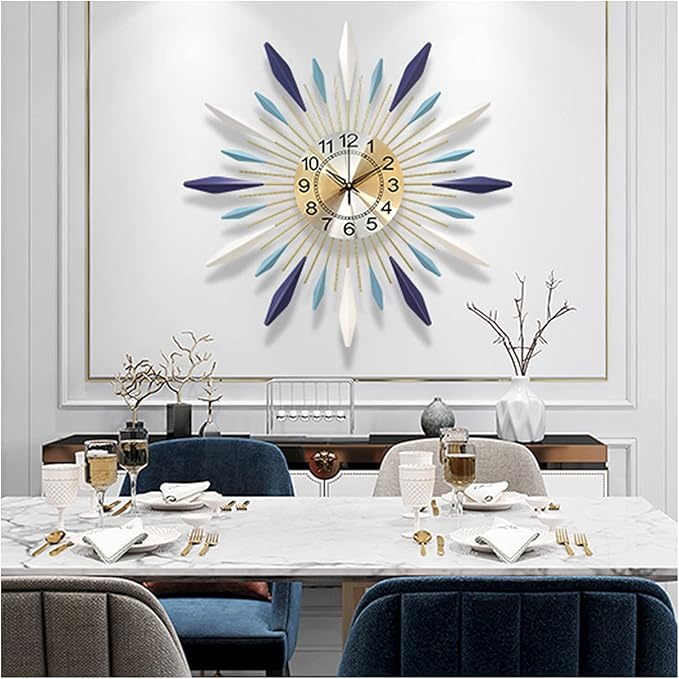Wall Clock Art Simple Wall Clock Large Metal Wall Clocks Sunburst 3D Wall Clock with Silent Quartz Movement Modern Non Ticking Clock for Living Room, Bedroom, Office,68cm Wall Decor Clock Hello ( )