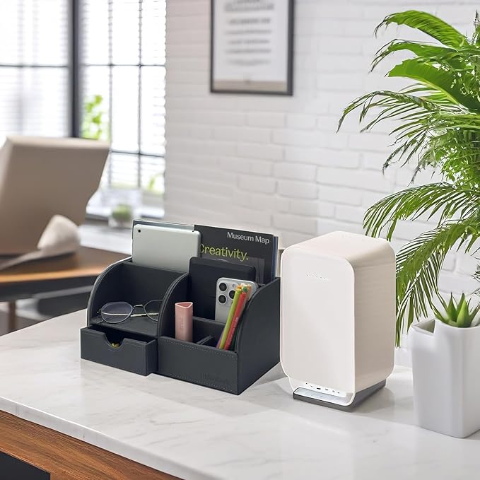 UnionBasic Desk Organizer - Multifunctional Leather Desktop Pen Holder Storage Box - Business Card/Pen/Pencil/Mobile Phone/Stationery Holder, Taiga Dark Gray