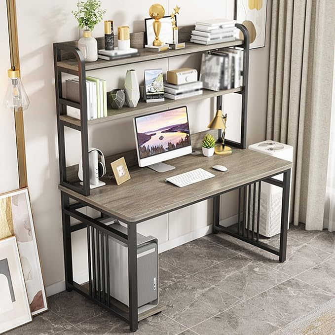 Computer Desk with Storage Shelf, Executive Office Desk, Small Study Deskm, Sturdy Writing Workstation Gaming Table, for Home Study(Gray,100x60cm/39.4x23.6in)