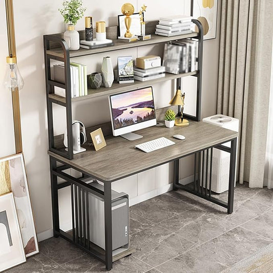 Computer Desk with Storage Shelf, Executive Office Desk, Small Study Deskm, Sturdy Writing Workstation Gaming Table, for Home Study(Gray,80x60cm/31.5x23.6in)