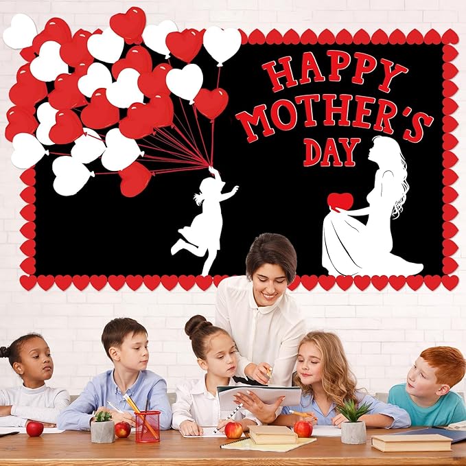 Mother's Day Bulletin Board Set Happy Mother's Day Classroom Bulletin Board Decorations Mother Child Silhouette Cutouts DIY Craft Decor for Preschool Nursery Toddler Kids Decor Wall Door