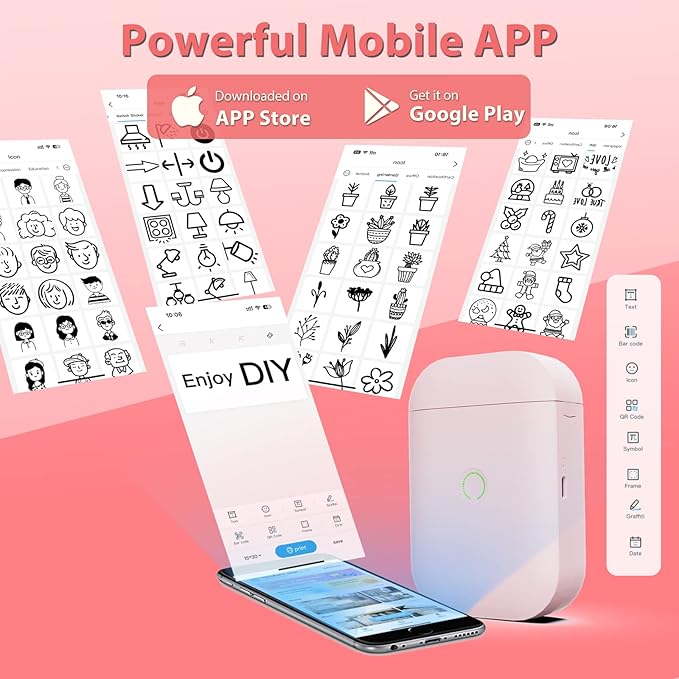 Mini Portable Label Maker - Label Maker Machine with Tape Label Printer for Labeling Jars Bins Home Organizing Office Compatible with iPhone Android USB Rechargeable Easy to Use,Pink