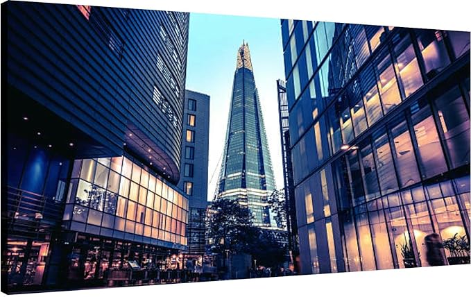 Canvas Wall Art for Living Room Bedroom The Shard Central London at dusk Big Large Wall Art Decor Framed Painting Wall Pictures Prints Artwork Office