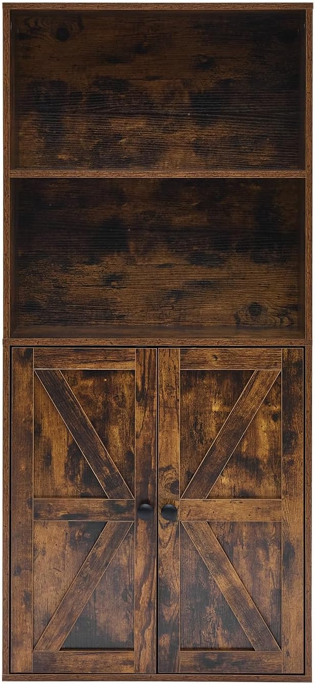 Bookshelves and Bookcases with Barn Doors Set of 2, Farmhouse Bookshelf with Display Shelves, Floor Standing 4-Tier Book Shelf with Storage Cabinet for Home Office, Living Room, Bedroom