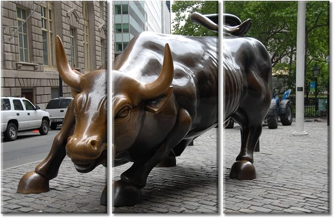 TUMOVO Large Canvas Wall Art 3 Panel America Bull Statue Poster Photography Print On Canvas Pictures for Home Decorations Office Wall Decor Stretched and Framed Ready to Hang, 60" Wx40 H