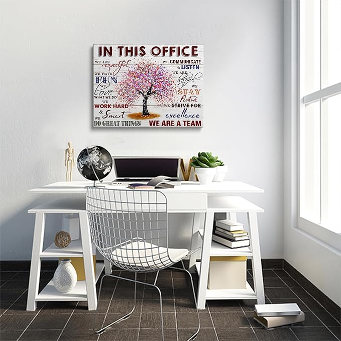 HDXUFJQ Inspirational Canvas Wall Art for Office - Team Rules Motivation Positive Quotes Wall Decor - Teamwork - Ready to hang (16"x24")