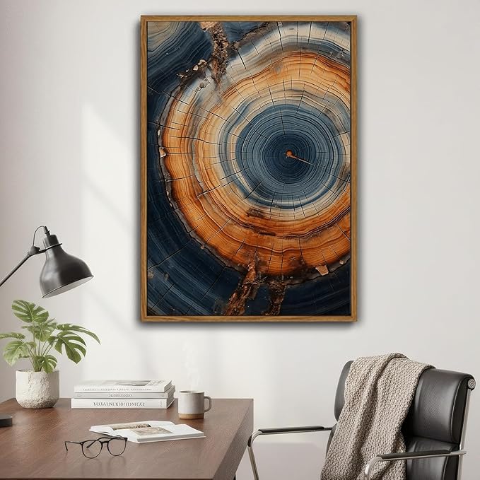 IBHJSART Framed Tree Ring Canvas Wall Art Vintage Colorful Wood Stump Painting Prints Modern Minimalist Pictures Neutral Nature Rustic Farmhouse Decor Living Room Bedroom Bathroom Office