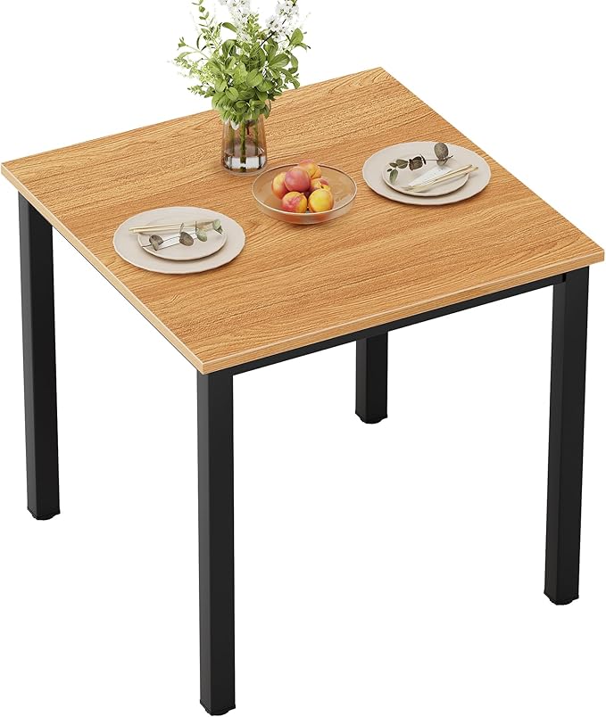 Need Small Square Dining Table- 31-1/2'' Sturdy and Heavy Duty Writing Desk for Small Spaces and Writing Table Desk, Teak Color Desktop & Black Frame AC3BB(8080) Breakroom Table