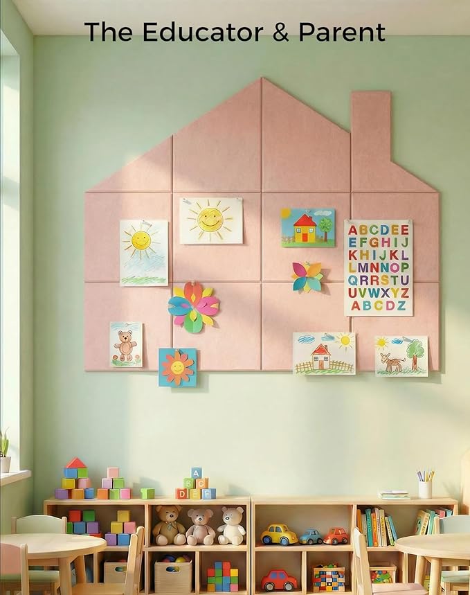 Aothia 12-Pack Felt Bulletin Board Tiles for Walls - 48x36 Modular Bulletin Board, Cork Board Alternative Pin Board for Office & Classroom, 70 Adhesive Tabs & 40 Push Pins Included (Pink)