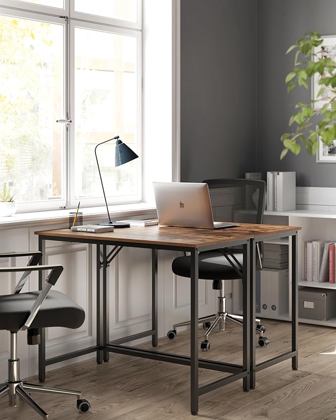 VASAGLE Computer Desk, Office Work Desk, 39.4 x 19.7 x 29.9 Inches, for Study, Bedroom, Home Office, Living Room, Rustic Brown and Ink Black ULWD41X