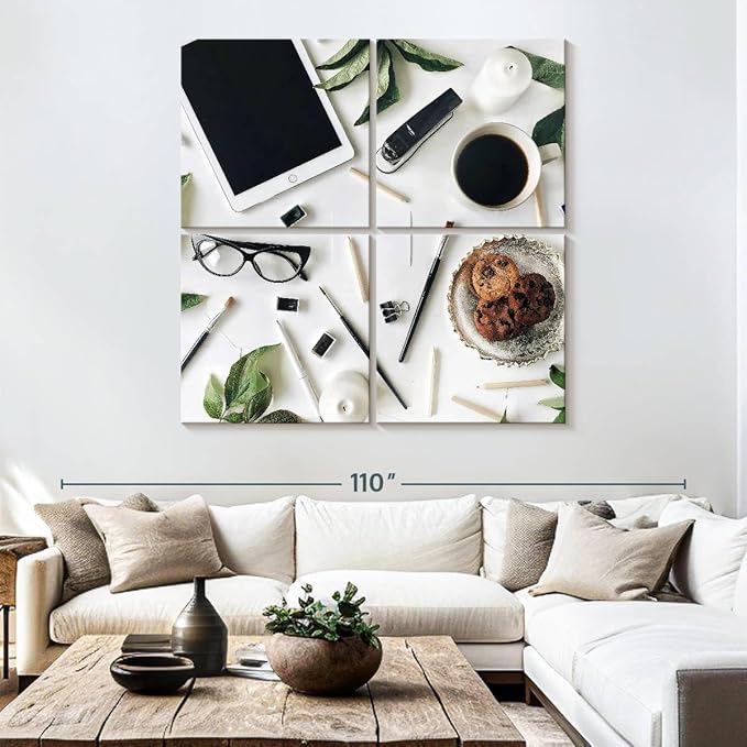 ElephantStock - Workspace Wall Art - Square Multi Panel Canvas - 4 Piece Home Office Wall Decor - Photography Profession Multi Piece Wall Art - Brown And Green Decor - 74" x 74"