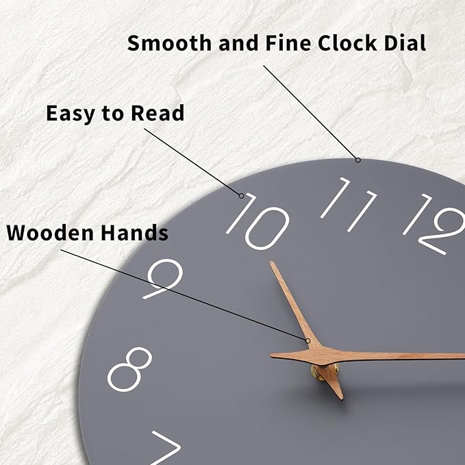 Mosewa Wall Clock Silent Non Ticking Decorative for Kitchen Bedroom Bathroom Office Living Room Battery Operated 10 Inch Gray Modern
