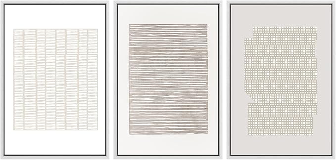 SIGNWIN Framed Canvas Print Wall Art Set Tan Geometric Pattern Landscape Abstract Shapes Cozy Neutral Modern Art Decorative Boho Relax/Zen Nordic for Living Room, Bedroom, Office - 24"x36"x3 White