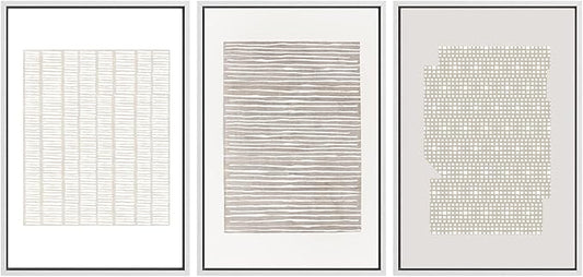 SIGNWIN Framed Canvas Print Wall Art Set Tan Geometric Pattern Landscape Abstract Shapes Cozy Neutral Modern Art Decorative Boho Relax/Zen Nordic for Living Room, Bedroom, Office - 24"x36"x3 White