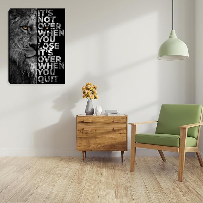 Motivational Lion Wall Art Inspirational Black Picture Painting Poster Prints Inspiring Positive Quotes Wall Decor Home Living Room Bedroom Workplace Office Decorations Framed Artwork 12"x16"