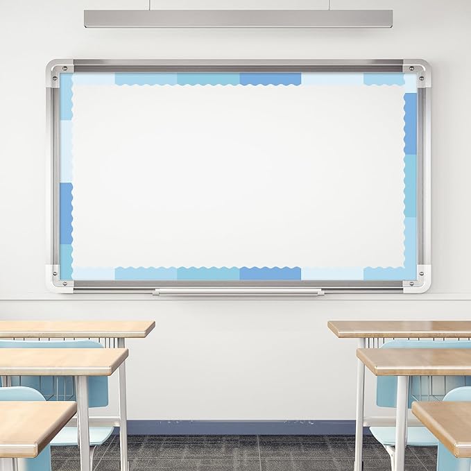 Whaline 65.6ft Summer Baby Blue Bulletin Board Borders 4 Rolls Gradient Blue Die-Cut Board Trim for Classroom Office Chalkboard