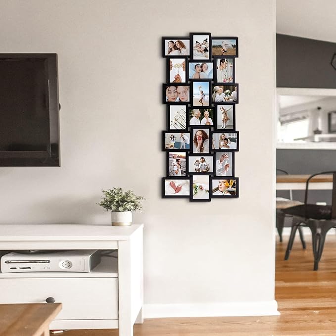 J.M.Deco Collage Picture Frames Wall Deacor, 21-Opening Large Family Picture Frame, Memory Photo Frames for Homie, Gallery Puzzle Collage Wall Hanging for 4x6, Black