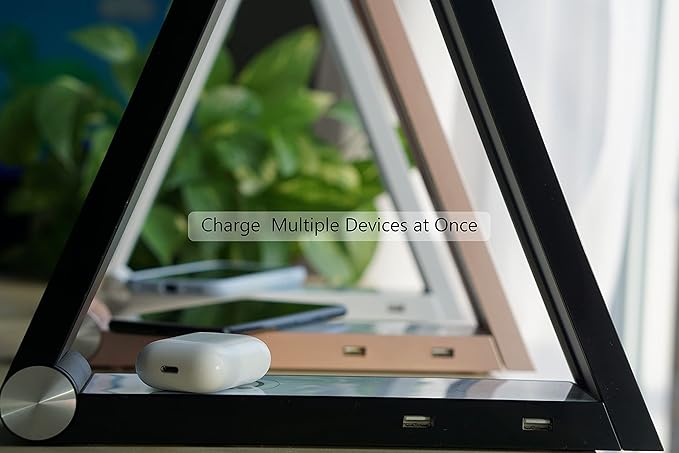 Multifunctional LED Desk Lamp with Dimmable Touch Controls, 15 Adjustable Light Settings, Wireless Charger, Dual USB Ports with Modern Minimalist Design for Bed and Living Rooms (Silver)