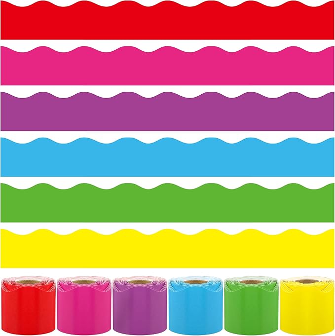 240 Ft Rainbow Bulletin Board Borders Colorful Classroom Borders Scalloped Border Trim Roll Rainbow Bulletin Board Decorations for Classroom Chalkboard Home Wall Office Decoration, 6 Rolls