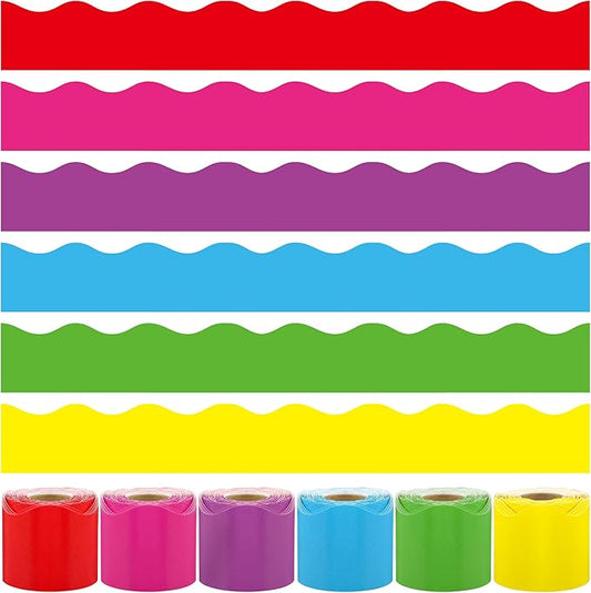 240 Ft Rainbow Bulletin Board Borders Colorful Classroom Borders Scalloped Border Trim Roll Rainbow Bulletin Board Decorations for Classroom Chalkboard Home Wall Office Decoration, 6 Rolls