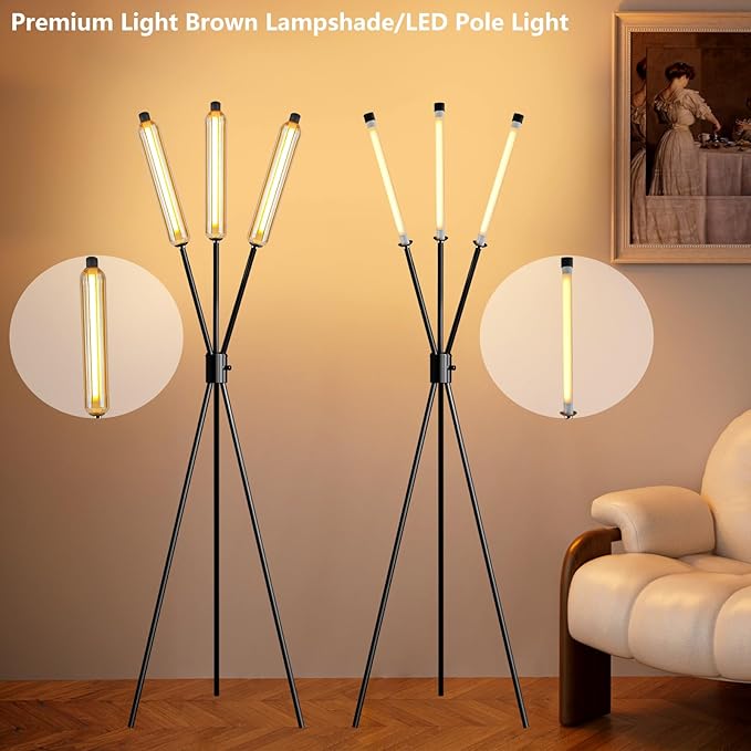 Lightdot LED Tripod Floor Lamps for Living Room, Stepless Dimmable Modern Standing Tall Lamp with 360° LED LampHead,Mid Century Industrial Floor Lamp for Bedroom/Sofa Beside/Corner Decor-Black