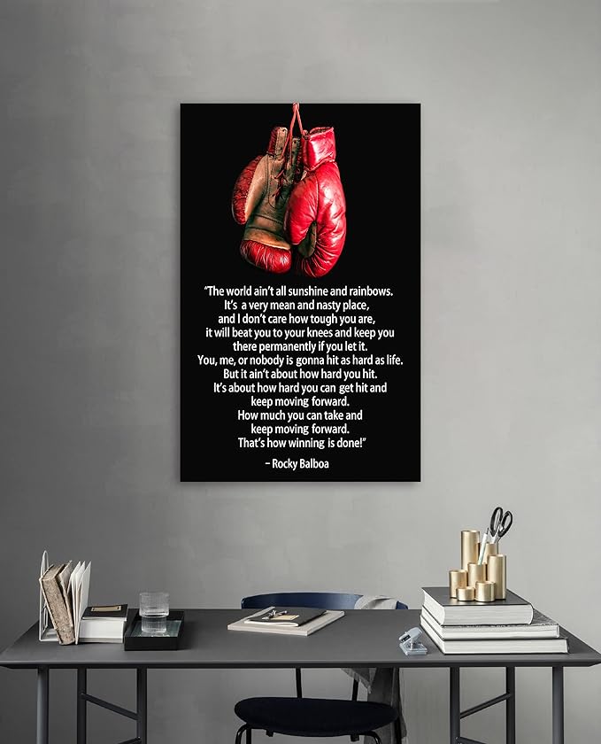 Yatsen Bridge Boxing Champion Motivational Quote Wall Art, Rocky Balboa Movie Poster Art Print with Framed Modern Pop Inspirational Wall Decor for Home Gym Gallery-Wrapped Ready to Hang - 28x44