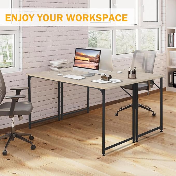 Computer Desk 47 Inch Study Writing Table, Home Office Desk with Metal Frame, Modern Gaming Desk for Office, Study and Game,Nature