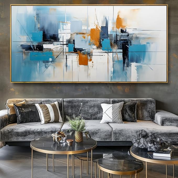 Wall Art Abstract Wall Decor Blue Orange Colorful Canvas Painting Modern Artwork for Living Room Bedroom Dining Room Home Office Decor 20"x40" with Framed