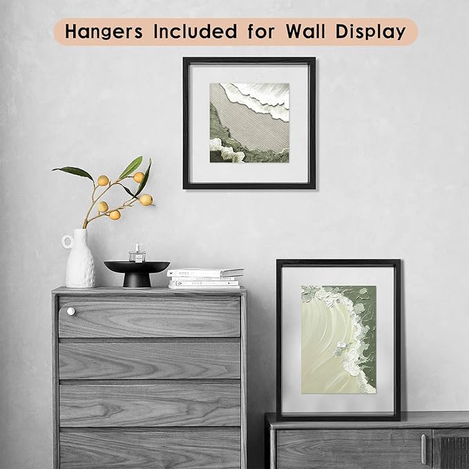 MUYE 5x7 Floating Frames Set of 2,Double Glass Picture Frame Display Any Size Photo up to 5x7,Wall Mount or Tabletop Standing,Black