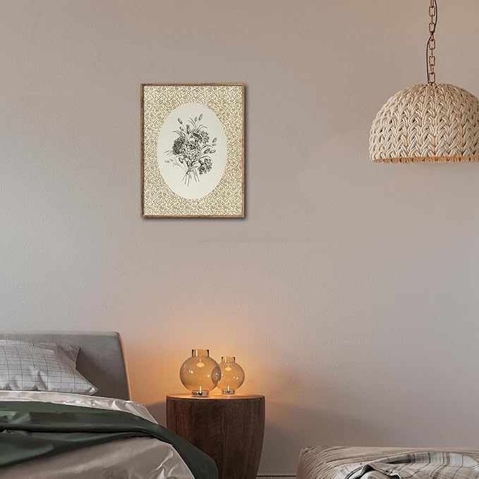Kizbok Vintage Floral Wall Art Prints Decor Neutral Flower Drawing Canvas Prints Antique Botanical Pattern Oil Painting, Rustic Flower Art Pictures for Cottagecore Decor, Nursery Bedroom,Bathroom, Gallery Home(8" x 10"-UNFRAMED)