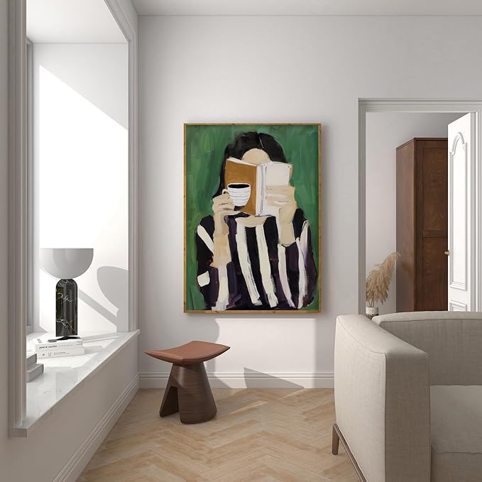 Abstract Women Canvas Wall Art Abstract Woman Poster for Room Aesthetic Modern Minimalist Wall Art Reading Woman with Coffee & Book Picture Painting for Living Home Bedroom Dorm Decor 16x24in Unframed