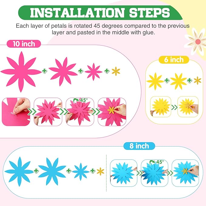 18 Pcs Paper Flowers Decor for Wall DIY Flower Bulletin Board 3D Spring Fiesta Mexican Paper Floral Decoration for Photo Backdrop Classroom Back to School Party(Star-Shaped,Rainbow)