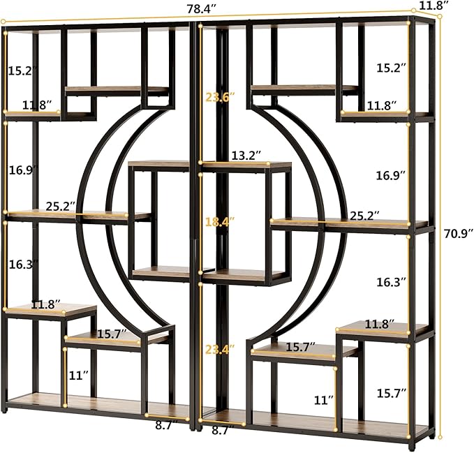 70.8" Tall Bookshelf Set of 2, 79" Wide Geometric Display Shelf with 18 Open Storage Shelves, Etagere Bookcase for Living Room, Office, Bedroom - Anti-Tip & Adjustable Feet
