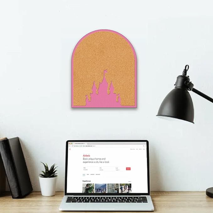 CRASPIRE Pink Castle Pin Cork Board 11.8x9.8In Wall Mounted Framed Bulletin Decorative Corkboard Display Badge Memory Memo Brooch Lapel Pin Holder Storage for Home Office School Classroom Wedding