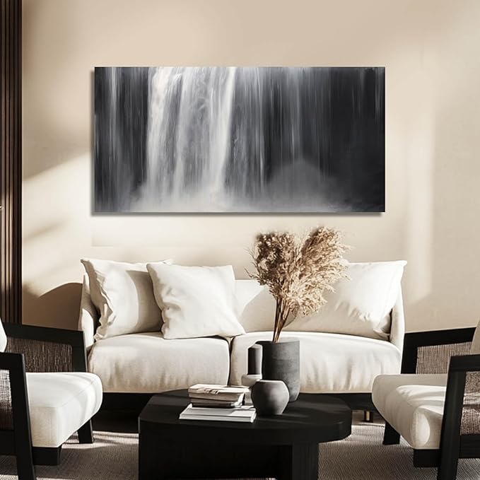 Artexist Abstract Waterfall Picture Living Room Decor Abstract Wall Art Black and White Artwork Modern Office Home Decor 20X40 Inch