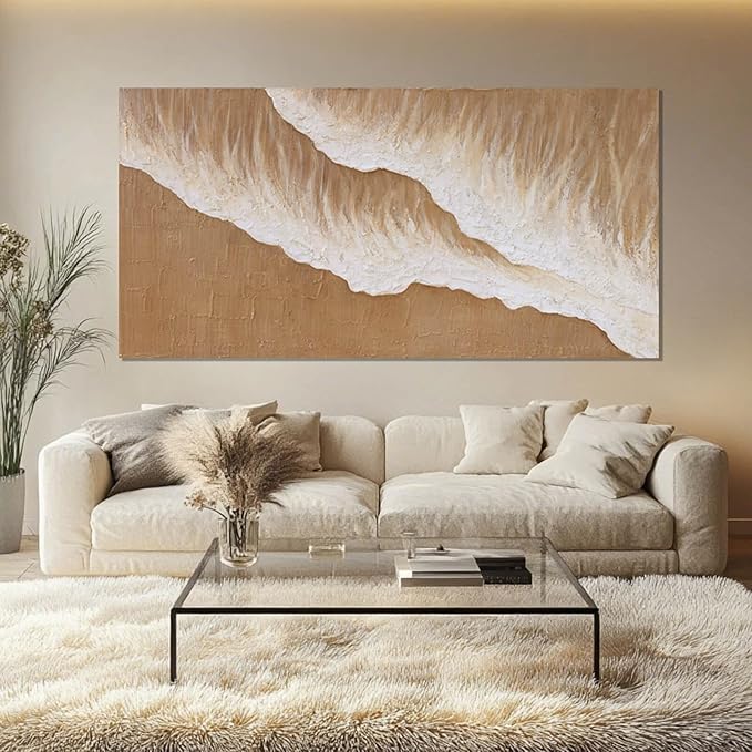 ZENPEE Brown Canvas Wall Art and White Ocean Unique Wall Decor Posters, Wall Hanging Decor for Dining Room or Living Room, 24" x 48"