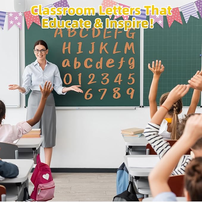 273 Pcs 4 Inch Glitter Bulletin Board Letters Set - Poster Board Letter Cutouts with Alphabet, Symbols, Numbers, Storage Bag - Classroom Decor, DIY Projects, Teacher Supplies, Office (Khaki)