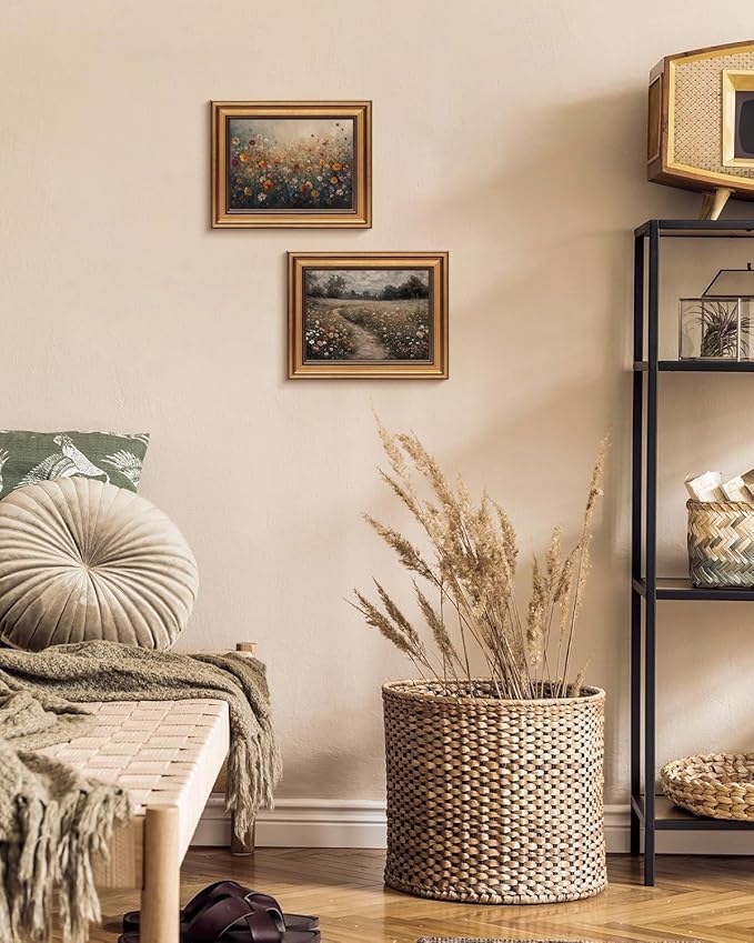 Gold Framed Wall Art Vintage Flower Canvas Wall Art Nature Landscape Flower Wildflower Artwork Prints Picture for Living Room Bedroom Farmhouse Bathroom Office Decor, 8x10