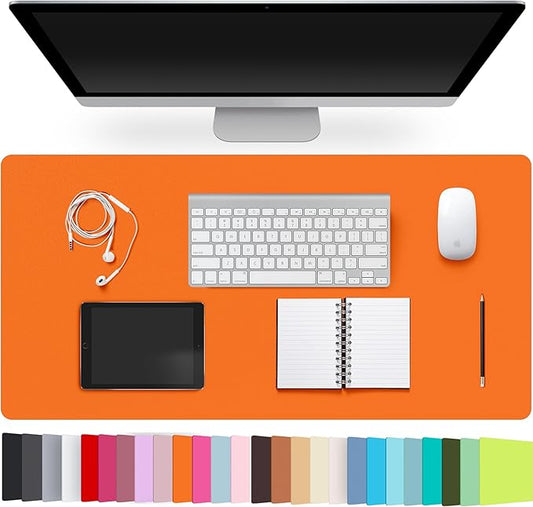 Leather Desk Pad Protector,Non-Slip Desk Pad,on-Slip PU Leather Large Mouse Pad,Easy Clean Desk Protecor Mat,Writing Pad for Office Work/Home/Decor(Orange, 35.4" x 17")