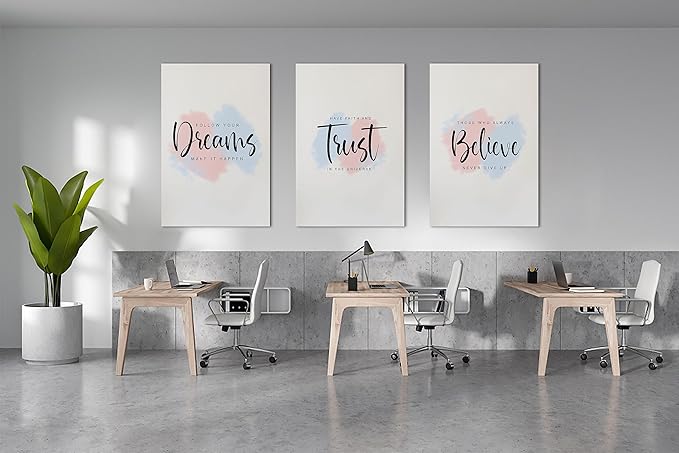 3 Piece Canvas Wall Art, Motivational Quotes Dreams Trust Believe Print Pictures for Office, Women Inspirational Framed Artwork Home Decor 24"x36" x 3 Pcs