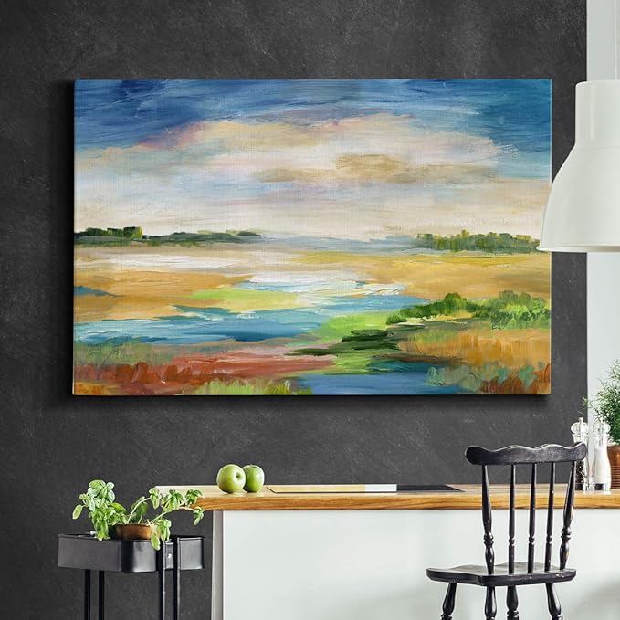 Landscape Wall Art Premium Gallery Wrapped Canvas Abstract Ocean Forest Modern Artwork Decoration for Living Room Kitchen Bathroom Office, Ready to Hang