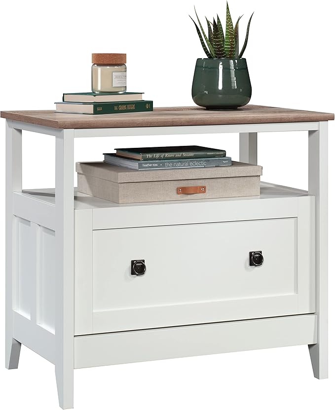 Sauder August Hill File Cabinet 1-Drawer with Open Shelf, Legal Size Filing Cabinet - Soft White Finish