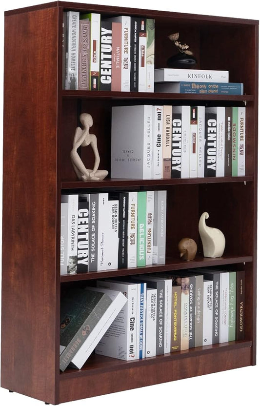 Farini Cherry Bookshelf for Bedroom 4 Shelf Office Bookcase 48 Inches Tall Modern Wood Bookshelf for Living Room 4 Tier Wide Manga Books