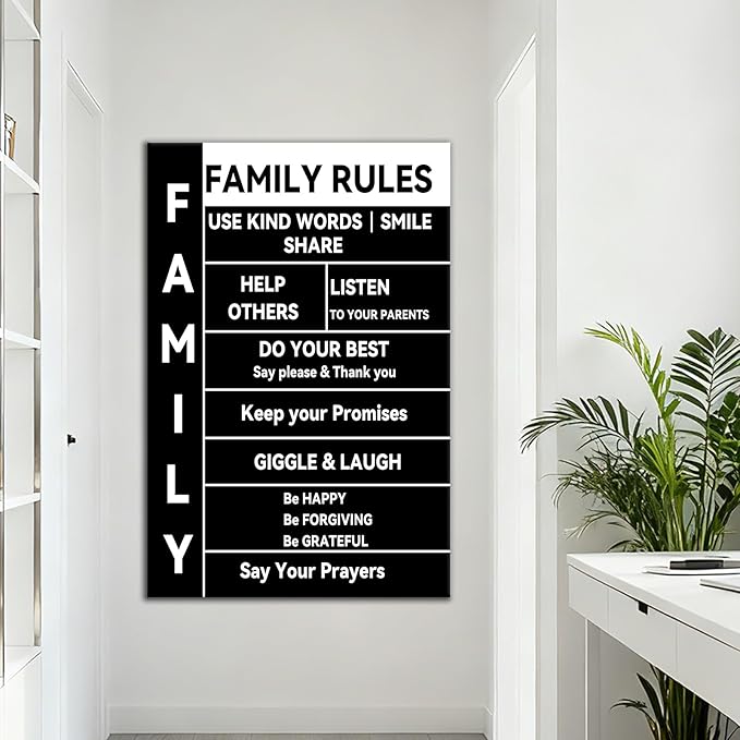 Inspirational Wall Art Motivational Quotes Canvas Poster Print Family Rules Picture Painting Artwork for Modern Home Office Living Room Bedroom Kitchen Wall Decor Stretched and Framed [24''Wx36''H]