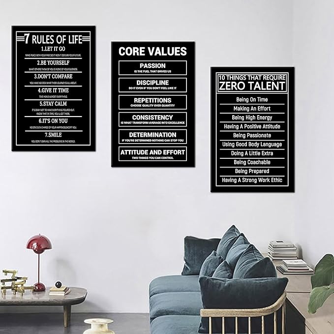 Core Values Motivational Canvas Wall Art Poster Painting Inspirational Entrepreneur Quotes Home Decor Inspiring Picture Prints Artwork for Modern Living Room Framed Ready to Hang [48''Wx 24''H]