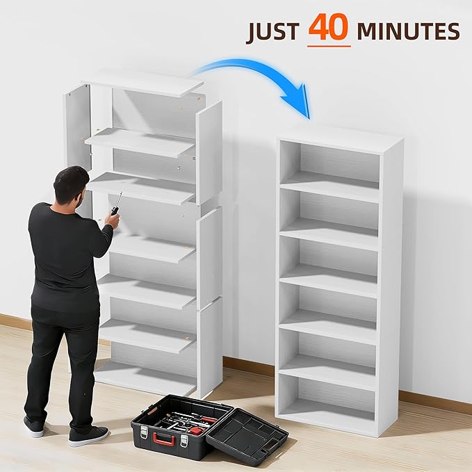 Furniwell 71" Tall Bookcase Bookshelves, 6 Tier Floor Standing Bookcases Open Frame, Modern Display Storage Organizer for Home Office, Living Room, Bedroom, Study Room (Pure White, 1 Pcs)